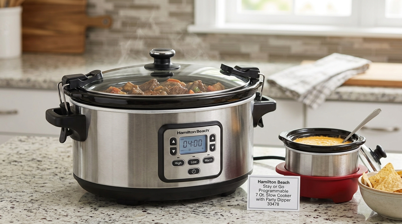 Hamilton Beach Stay or Go Programmable 7 Qt. Slow Cooker with Party Dipper 33478: A Comprehensive Guide